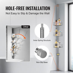 39" to 125" High Shower Corner Caddy Tension Pole Rust-Proof Tension Pole