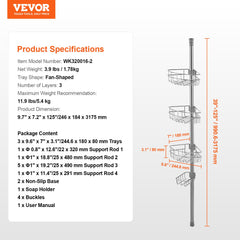 39" to 125" High Shower Corner Caddy Tension Pole Rust-Proof Tension Pole
