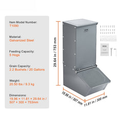 Hog Feeder 2.2 Bushel Metal Double Door Pig Feeder Feeding up to 5 Hogs