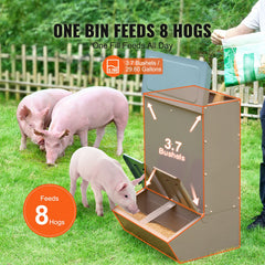 Hog Feeder 3.7 Bushel Metal Double Door Pig Feeder Feeding up to 8 Hogs