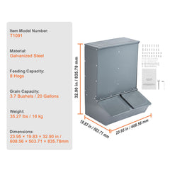 Hog Feeder 3.7 Bushel Metal Double Door Pig Feeder Feeding up to 8 Hogs