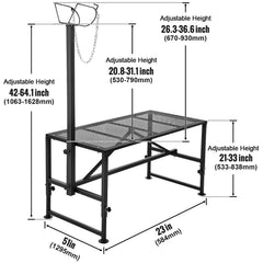Goat & Sheep Stand, 51x23 inch Livestock Stand, Metal Livestock Milking and Shearing Stand 21" to 33" Adjustable Height, with Headpiece and Nose Loop, 500lbs Loading Weight, Black