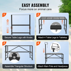 Goat & Sheep Stand, 51x23 inch Livestock Stand, Metal Livestock Milking and Shearing Stand 21" to 33" Adjustable Height, with Headpiece and Nose Loop, 500lbs Loading Weight, Black