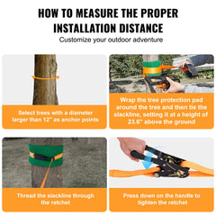 Slackline Kit with Training Line, 18.3m Backyard Slack Line Equipment, Easy Setup Tight Rope for Kids Adults, Complete Slackline Set with Tree Protectors, Arm Trainer, Carry Bag, and Instruction