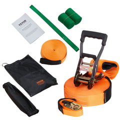 Slackline Kit with Training Line, 18.3m Backyard Slack Line Equipment, Easy Setup Tight Rope for Kids Adults, Complete Slackline Set with Tree Protectors, Arm Trainer, Carry Bag, and Instruction