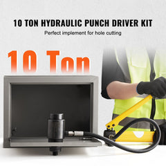 10 Ton Hydraulic Knockout Punch Kit, 1/2" to 2" Conduit Hole Cutter Set, KO Tool Kits with Puncher 6 Piece, Metal Sheet Driver Tools, For Aluminum, Brass, Stainless Steel, Fiberglass and Plastic