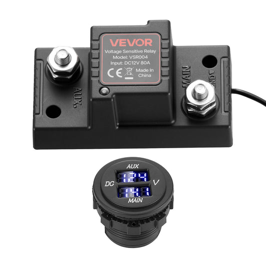 Dual Battery Isolator Kit, 12V 80 Amp, Manual and Automatic VSR Voltage Sensitive Relay with Voltmeter, LCD Screen, Smart Battery Isolator, Compatible with Lead-Acid Batteries, for UTV, ATV