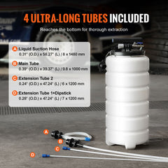 Fluid Extractor, 15 Liters Capacity, Pneumatic/Manual Oil Changer Vacuum Fluid Extractor with Dipstick and Liquid Suction Hose, Oil Extractor Change Pump for Automotive Fluids Vacuum Evacuation