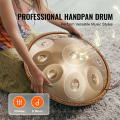 Handpan Drum 22 in 10 Notes D Minor Hand Drum Instrument with Mallet