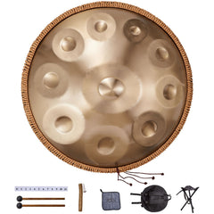 Handpan Drum 22 in 10 Notes D Minor Hand Drum Instrument with Mallet