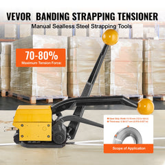 VEVOR Steel Strapping Tool for 13-19 mm Width, 3-in-1 (Tensioner, Crimper, Cutter) Manual Belt Packaging Banding Machine Packaging Metal Steel Strapping Banding Tool Machine for Stainless Steel Strap