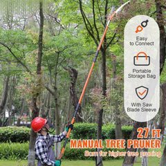 Manual Pole Saw, 2.24 m-8.24 m Extendable Tree Pruner, Sharp Steel Blade and Scissors High Branches Trimming, Branch Trimmer with Lightweight 8 Fiberglass Handles, for Pruning Palms and Shrubs