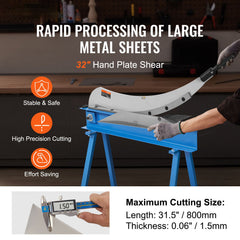 800mm Manual Hand Plate Shear for Metal Sheet Processing, Benchtop Cutter with Q235 Material, for Crafts Thick Steel Crafting, Heavy Duty Roll Press Machine for Builders, DIY Enthusiasts