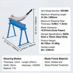 800mm Manual Hand Plate Shear for Metal Sheet Processing, Benchtop Cutter with Q235 Material, for Crafts Thick Steel Crafting, Heavy Duty Roll Press Machine for Builders, DIY Enthusiasts