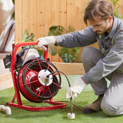Drain Cleaner Machine Drain Auger 50FT x 3/8 Inch Manual Feed & 4 Cutters