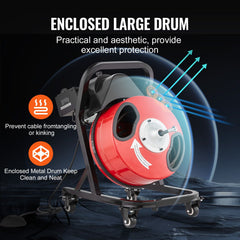 Drain Cleaner Machine 50FT x 1/2 Inch Manual Feed Snake Auger with Wheels