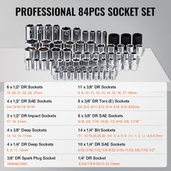 121-Piece Mechanics Tool Set 1/4" 3/8" 1/2" Drive Sockets SAE and Metric