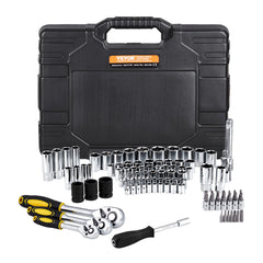 121-Piece Mechanics Tool Set 1/4" 3/8" 1/2" Drive Sockets SAE and Metric