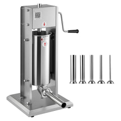 Manual Sausage Stuffer, 11 LBS / 5 L Vertical Meat Stuffer, Dual-Speed Sausage Casing Meat Filling Machine, Stainless Steel Heavy Duty Filler with 5 Stuffing Tubes, for Commercial & Home Use
