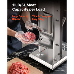 Manual Sausage Stuffer, 11 LBS / 5 L Vertical Meat Stuffer, Dual-Speed Sausage Casing Meat Filling Machine, Stainless Steel Heavy Duty Filler with 5 Stuffing Tubes, for Commercial & Home Use