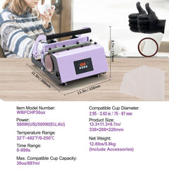 Tumbler Heat Press Machine 11-30oz Mug Press Sublimation Tumblers Purple