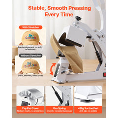 Hat Heat Press Machine, with 4 Interchangeable Platens and Caps Stretcher, Precise Temperature & Time Control, Heat Press for Hats and Caps, for HTV Iron On and Sublimation Projects, White