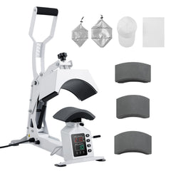 Hat Heat Press Machine, with 4 Interchangeable Platens and Caps Stretcher, Precise Temperature & Time Control, Heat Press for Hats and Caps, for HTV Iron On and Sublimation Projects, White