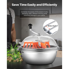 Bud Leaf Bowl Trimmer, 490 mm Manual Bud Trimmer, with Sharp Stainless Steel Blades, Visual Cutting, Wet & Dry Hydroponic Cutting Machine, Twisted Spin Cut for Plants Leaves Buds Flowers