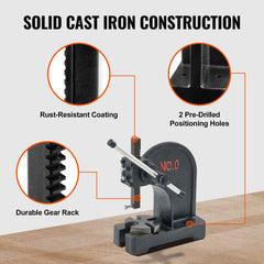 Arbor Press, 0.5 Ton Manual Arbor Press, 11.68" Maximum Height, Cast Iron Heavy-duty Manual Desktop Arbor Press, Precision Hand Press for Stamping, Bending, Stretching, Forming