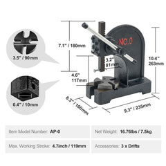 Arbor Press, 0.5 Ton Manual Arbor Press, 11.68" Maximum Height, Cast Iron Heavy-duty Manual Desktop Arbor Press, Precision Hand Press for Stamping, Bending, Stretching, Forming