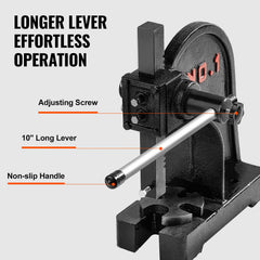 Arbor Press, 1 Ton Manual Arbor Press, 5.9" Maximum Height, Cast Iron Heavy-duty Manual Desktop Arbor Press, Precision Hand Press for Stamping, Bending, Stretching, Forming