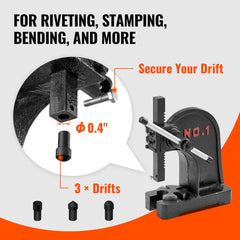 Arbor Press, 1 Ton Manual Arbor Press, 5.9" Maximum Height, Cast Iron Heavy-duty Manual Desktop Arbor Press, Precision Hand Press for Stamping, Bending, Stretching, Forming