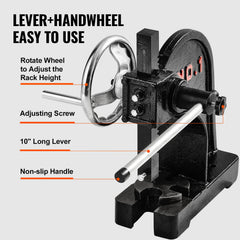 Arbor Press, 1 Ton Manual Arbor Press with Handwheel, 15cm Maximum Height, Cast Iron Heavy-duty Manual Desktop Arbor Press, Precision Hand Press for Stamping, Bending, Stretching, Forming