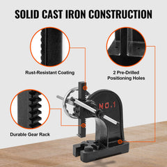 Arbor Press, 1 Ton Manual Arbor Press with Handwheel, 15cm Maximum Height, Cast Iron Heavy-duty Manual Desktop Arbor Press, Precision Hand Press for Stamping, Bending, Stretching, Forming