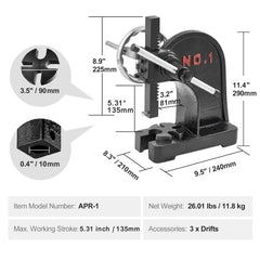 Arbor Press, 1 Ton Manual Arbor Press with Handwheel, 15cm Maximum Height, Cast Iron Heavy-duty Manual Desktop Arbor Press, Precision Hand Press for Stamping, Bending, Stretching, Forming