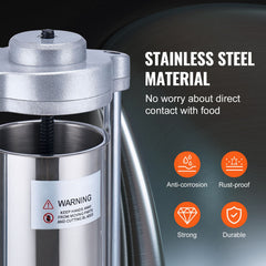 Manual Sausage Stuffer, 2 L / 5 LBS Vertical Sausage Machine with G-type Clamp, Food-Grade 304 Stainless Steel Barrel with 2 Stuffing Tubes, for Home Kitchen Restaurant Commercial