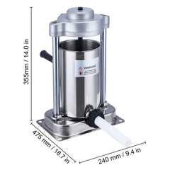Manual Sausage Stuffer, 2 L / 5 LBS Vertical Sausage Machine with G-type Clamp, Food-Grade 304 Stainless Steel Barrel with 2 Stuffing Tubes, for Home Kitchen Restaurant Commercial