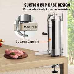 Sausage Stuffer 5LBS/3L Capacity Homemade Sausage Maker Stainless Steel