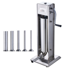 Manual Sausage Stuffer, 7 L / 15 LBS Vertical Sausage Machine, Dual-Speed Meat Stuffer, Made of Food-Grade 304 Stainless Steel, Includes 5 Stuffing Tubes, for Home Kitchen Restaurant Commercial