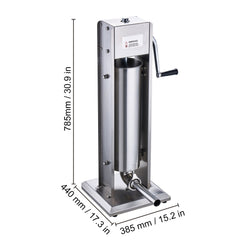 Manual Sausage Stuffer, 7 L / 15 LBS Vertical Sausage Machine, Dual-Speed Meat Stuffer, Made of Food-Grade 304 Stainless Steel, Includes 5 Stuffing Tubes, for Home Kitchen Restaurant Commercial