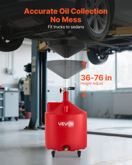 68L Waste Oil Drain Tank, Industrial Fluid Drain Tank with Adjustable Funnel Height, Portable Oil Drainer with Wheels, Fluid Fuel Transfer Drainage for Auto Repair Shops, Garages, Red