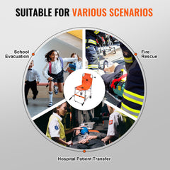 EMS Stair Chair, 159 kg Load Capacity, Foldable Aluminum Emergency Stair Climbing Wheelchair with 2 Wheels, Portable Stair Lift Chair Ambulance Firefighter Evacuation Use for Elderly, Disabled