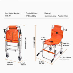 EMS Stair Chair, 159 kg Load Capacity, Foldable Aluminum Emergency Stair Climbing Wheelchair with 2 Wheels, Portable Stair Lift Chair Ambulance Firefighter Evacuation Use for Elderly, Disabled