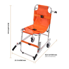 EMS Stair Chair, 159 kg Load Capacity, Foldable Aluminum Emergency Stair Climbing Wheelchair with 2 Wheels, Portable Stair Lift Chair Ambulance Firefighter Evacuation Use for Elderly, Disabled