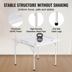 Mahjong Table, Square 4 Player Folding Card Table with 4 Cup Holders & 4 Chip Trays, Portable Domino Game Table with 1 Set of Dominoes for Mahjong Poker Puzzles, 90 x 90-inch, White