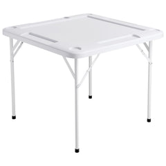 Mahjong Table, Square 4 Player Folding Card Table with 4 Cup Holders & 4 Chip Trays, Portable Domino Game Table with 1 Set of Dominoes for Mahjong Poker Puzzles, 90 x 90-inch, White