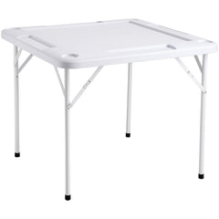 Mahjong Table, Square 4 Player Folding Card Table with 4 Cup Holders & 4 Chip Trays, Portable Domino Game Table with 1 Set of Dominoes for Mahjong Poker Puzzles, 90 x 90-inch, White