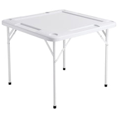 Mahjong Table, Square 4 Player Folding Card Table with 4 Cup Holders & 4 Chip Trays, Portable Domino Game Table with 1 Set of Dominoes for Mahjong Poker Puzzles, 90 x 90-inch, White