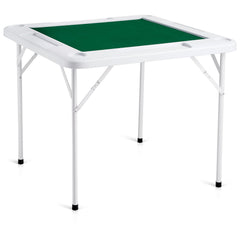 Mahjong Table, 4 Player Folding Domino Table with Wear-Resistant Green Tabletop, Portable Square Card Table with 4 Cup Holders & 4 Chip Trays for Mahjong Poker Puzzles, 90 x90-inch