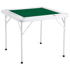 Mahjong Table, 4 Player Folding Domino Table with Wear-Resistant Green Tabletop, Portable Square Card Table with 4 Cup Holders & 4 Chip Trays for Mahjong Poker Puzzles, 90 x90-inch